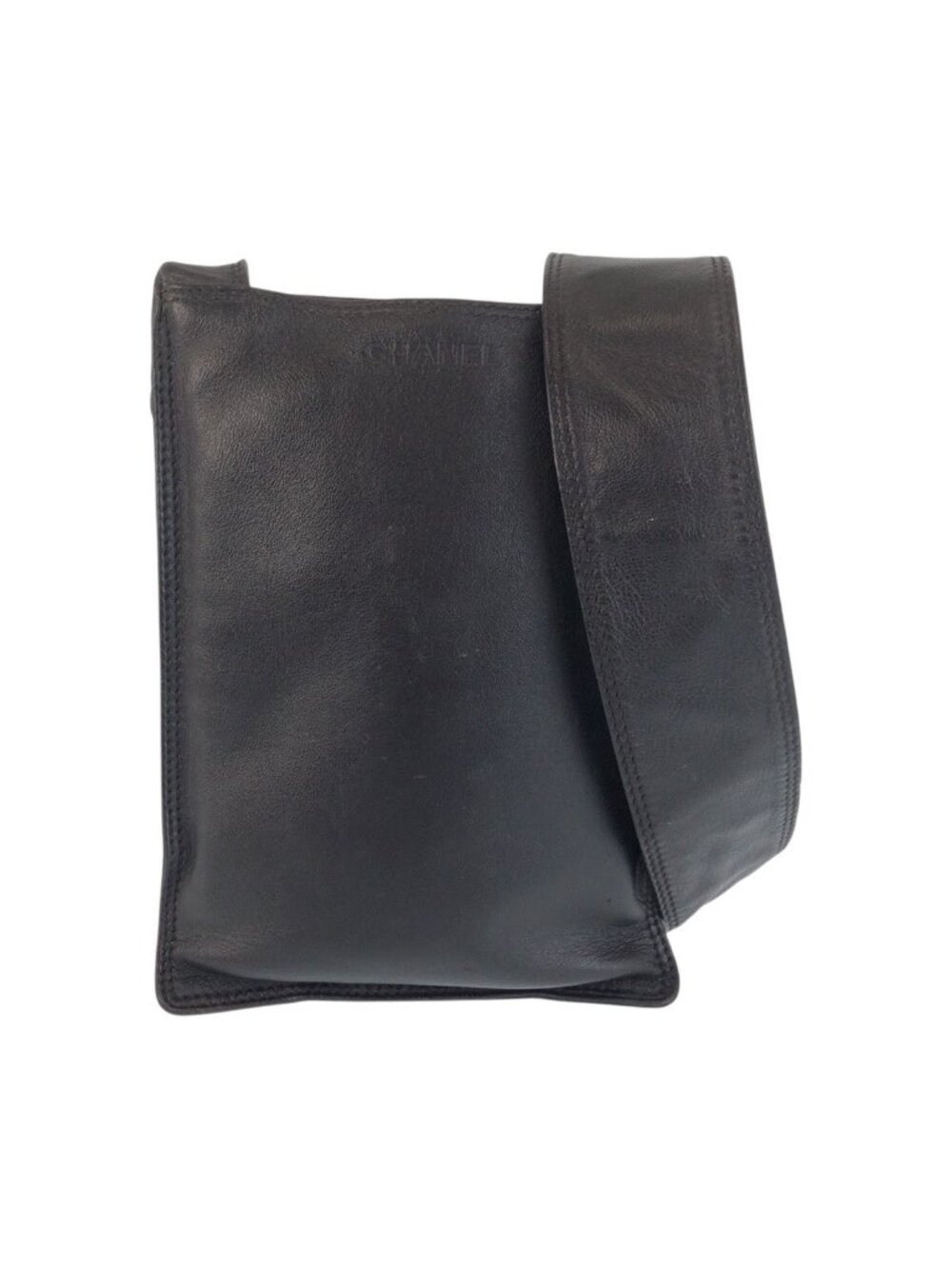 Chanel Vintage Black Gold Leather Shoulder Bag Pochette